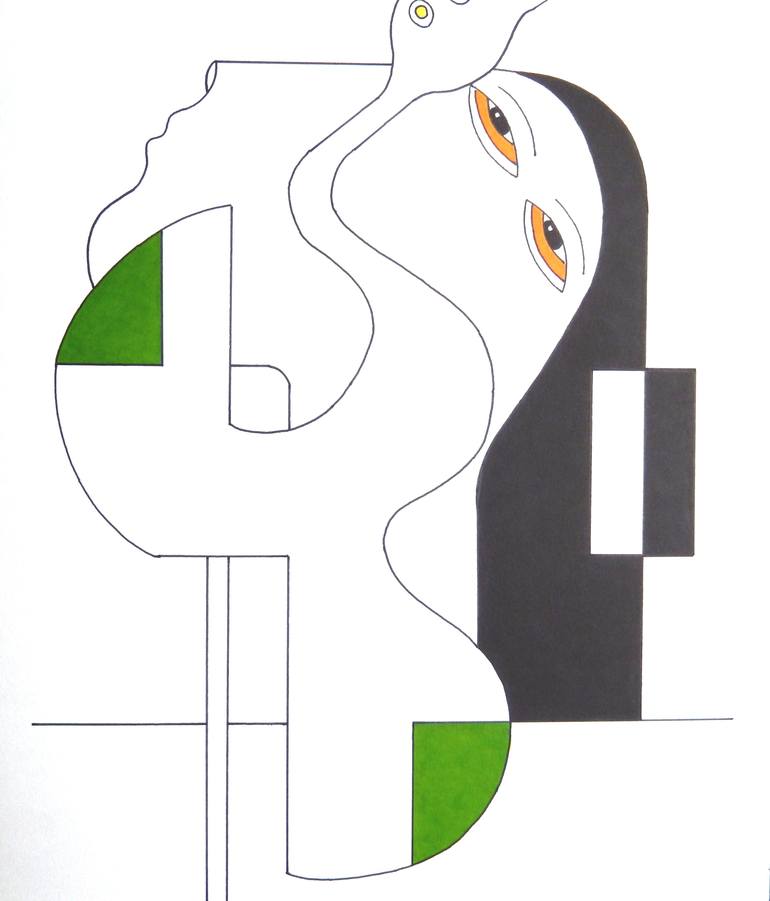 Original Cubism Animal Drawing by Hildegarde Handsaeme