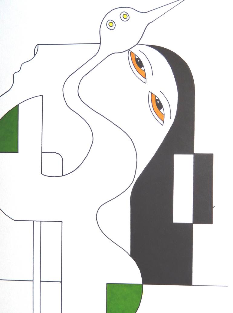 Original Cubism Animal Drawing by Hildegarde Handsaeme