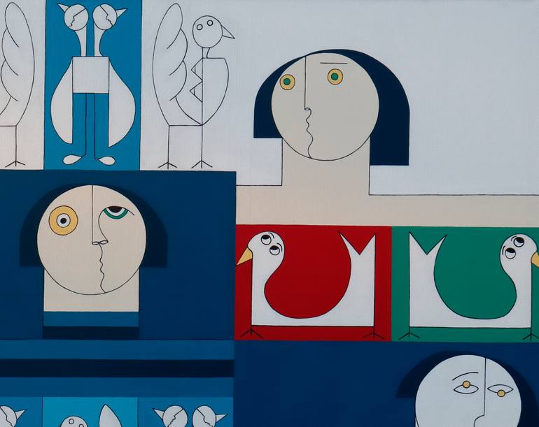 Original Cubism People Painting by Hildegarde Handsaeme