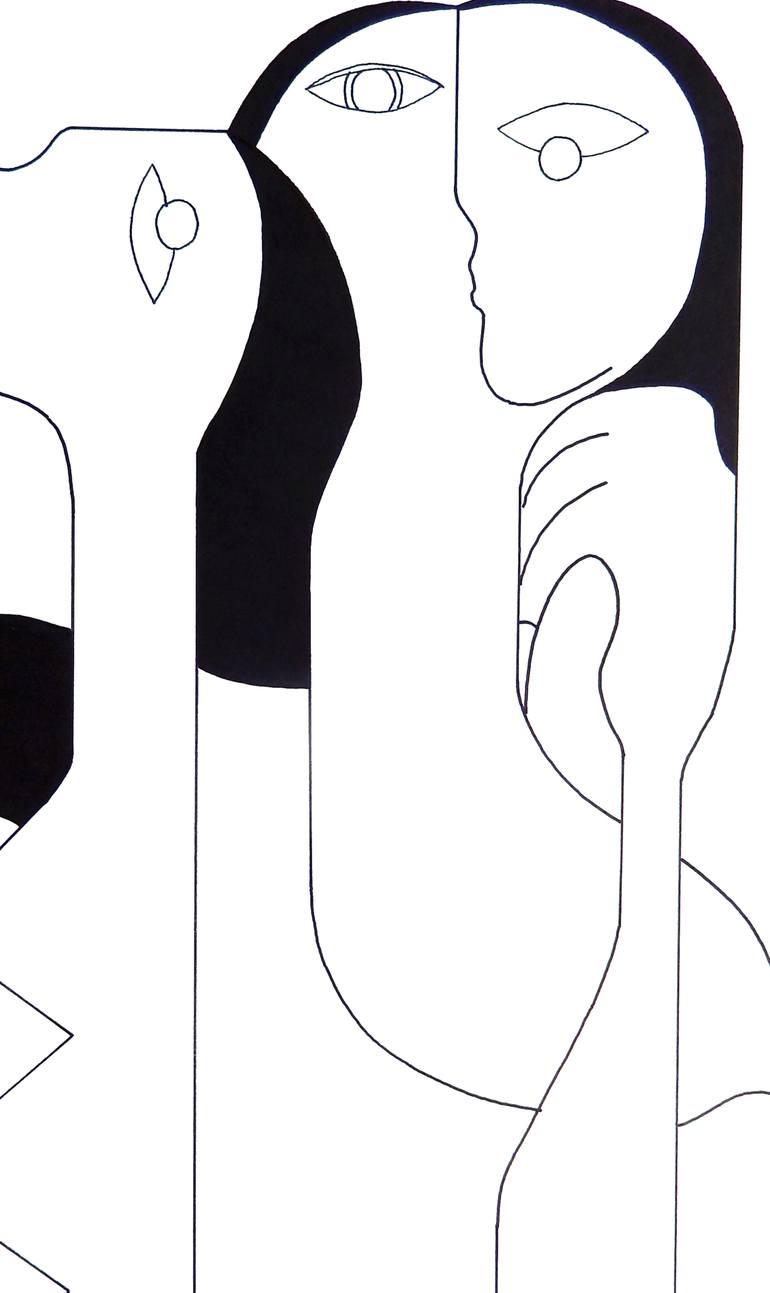 Original Cubism Abstract Drawing by Hildegarde Handsaeme