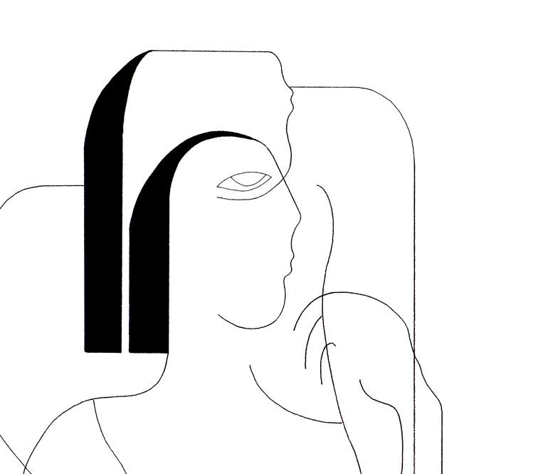 Original Cubism Love Drawing by Hildegarde Handsaeme