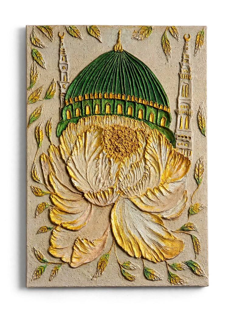 Original Architecture Painting by Sanjida Lamia | Expressionism Art on Canvas | The Green Dome and Sacred Lotus