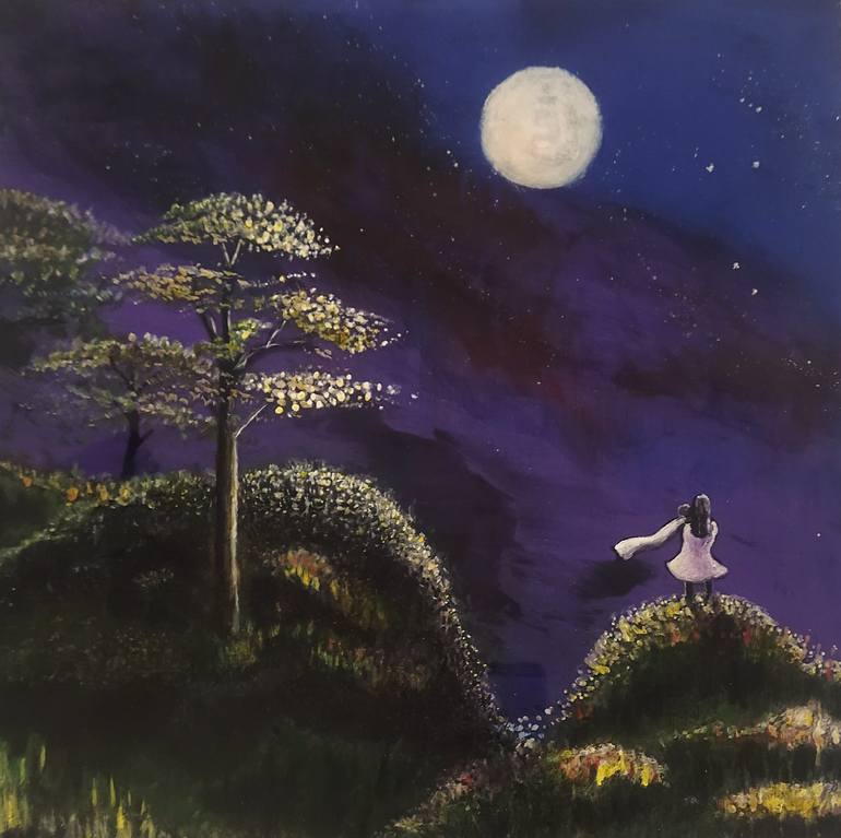 Original Landscape Painting by Anju Nair | Contemporary Art on Acrylic | Whispers of the Night - Original Double sided Plexiglass Art