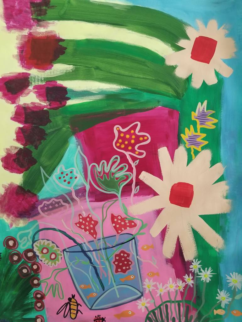 Original Floral Painting by Lena Coop | Art Deco Art on Paper | Beneath the Sunset.