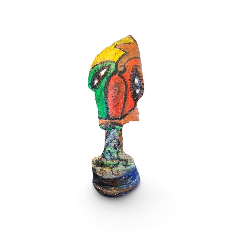Paper mache sculpture monster head free standing hand painted Original Sculpture by suzann zidich