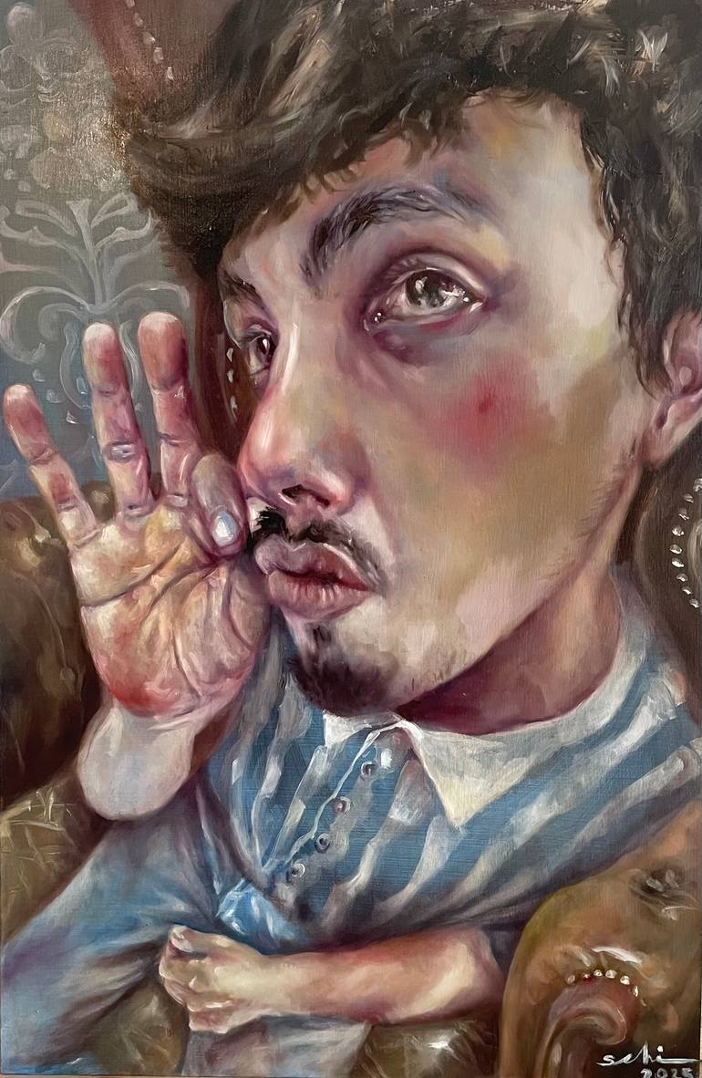 Original Men Painting by Oralia Saenz  Figurative Art on Wood  Don Diego