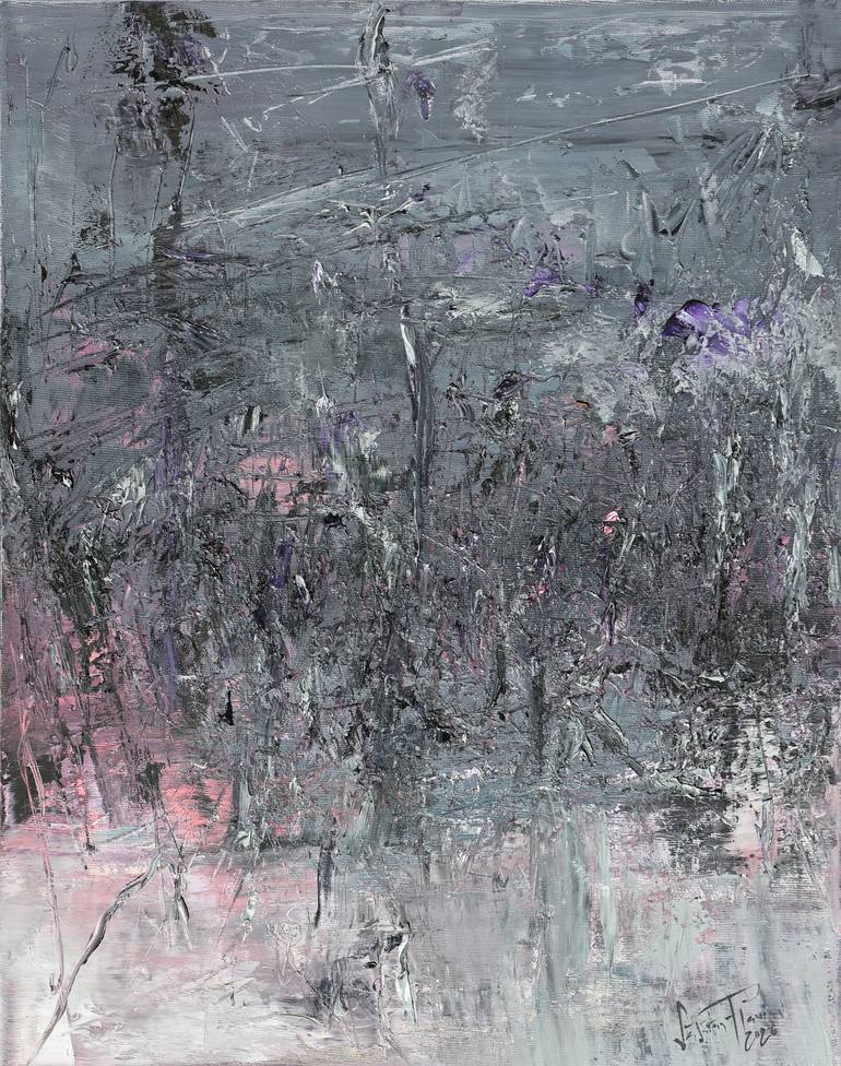 Original Landscape Painting by Flaviu Mihaita Sasaran | Abstract Expressionism Art on Canvas | Memories of a winter night