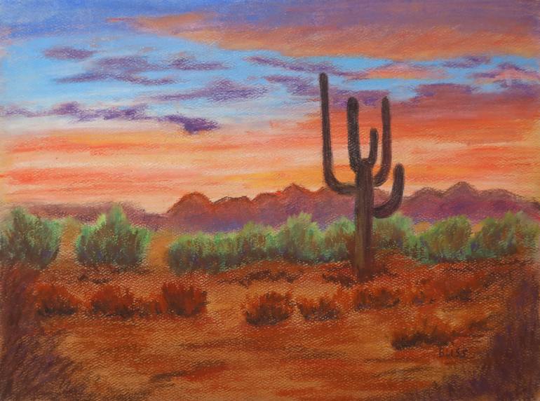 Original Landscape Drawing by Yulia Buss | Realism Art on Paper | Sunset in the Desert