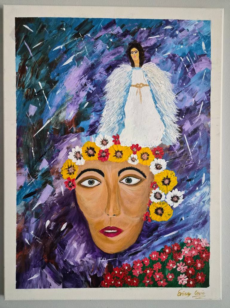 Original People Painting by Evica Elisa Cavic | Expressionism Art on Canvas | Guardian of the Inner Garden