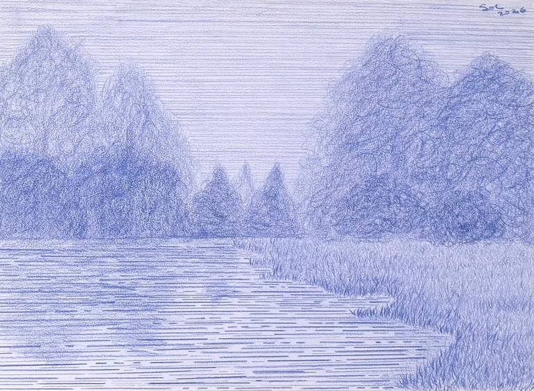 Original Landscape Drawing by Sol Maria Gerez | Contemporary Art on Paper | Studies in Stillness I -- Where the Water Rests