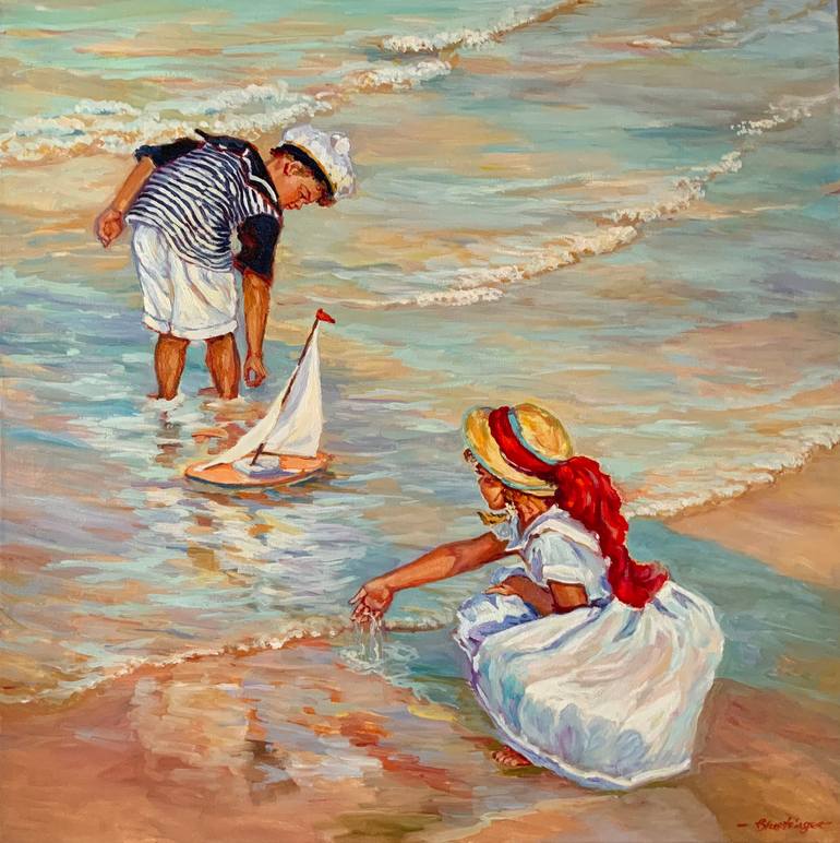 Original Children Painting by Mila Shertsinger | Impressionism Art on Canvas | "The Little Sailboat"