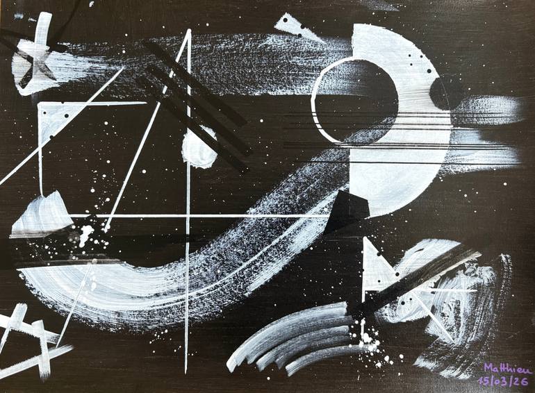 Original Abstract Painting by Matthieu Balmes | Abstract Art on Paper | Structures In The Night Sky I
