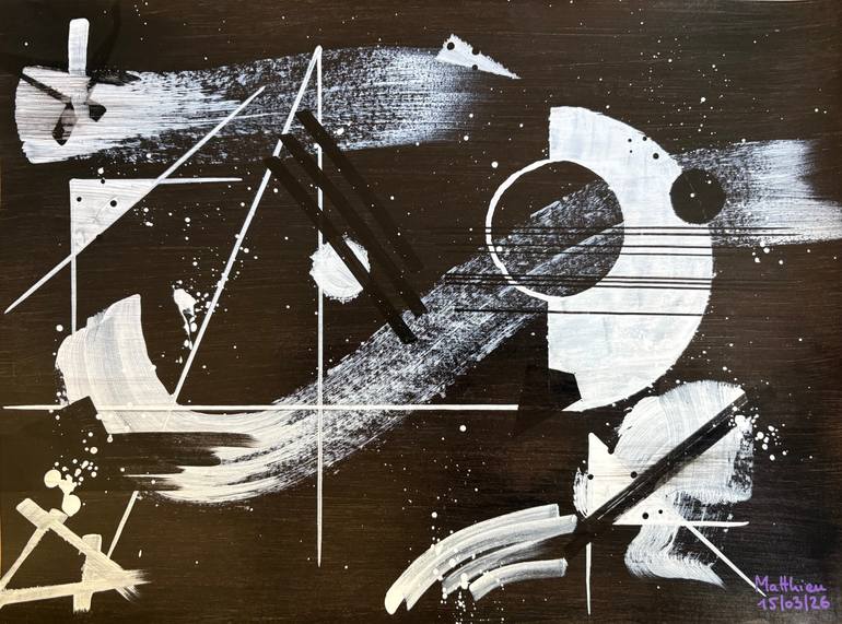 Original Abstract Painting by Matthieu Balmes | Abstract Art on Paper | Structures In The Night Sky II