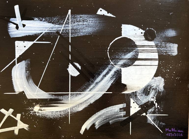 Original Abstract Painting by Matthieu Balmes | Abstract Art on Paper | Structures In the Night Sky III