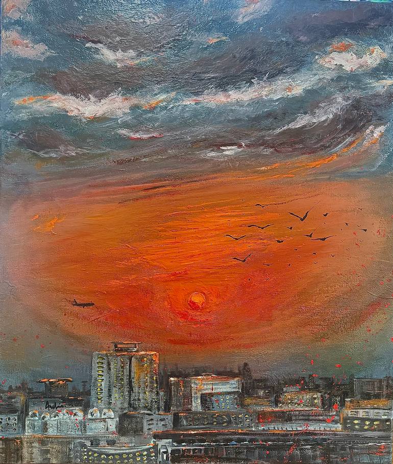 Original Nature Painting by Arshia Faisal | Impressionism Art on Canvas | The sunset through my window