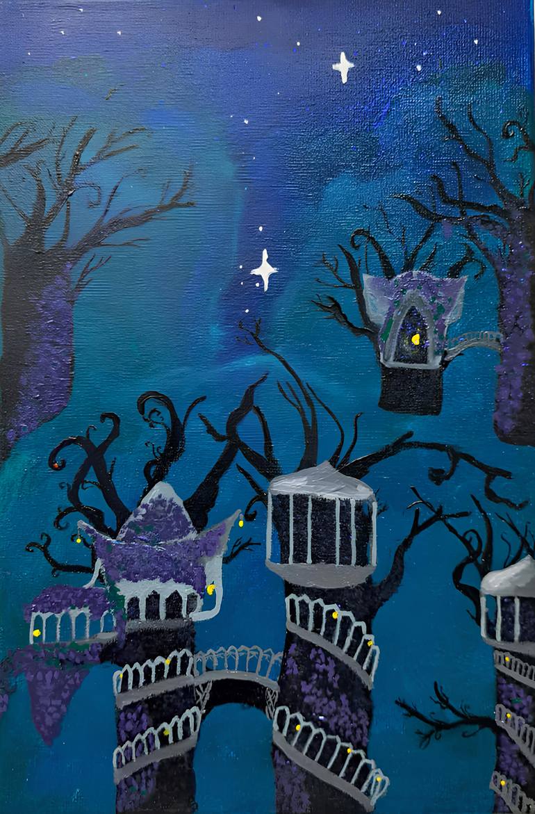 Original Fantasy Painting by Anna Grabiec | Contemporary Art on Canvas | The Night in the Lothlorien