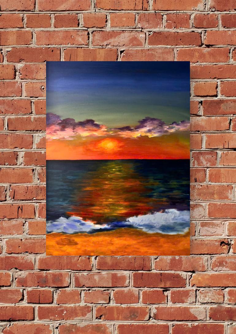 Original Beach Painting by Chau Minh | Impressionism Art on Canvas | Sunset at the beach