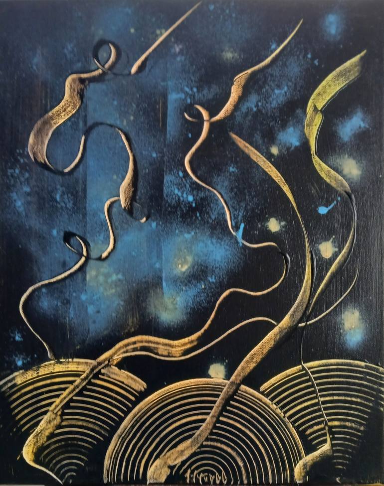 Original Outer Space Painting by Corry Saeys | Geometric Art on Canvas | Echoes of the Night