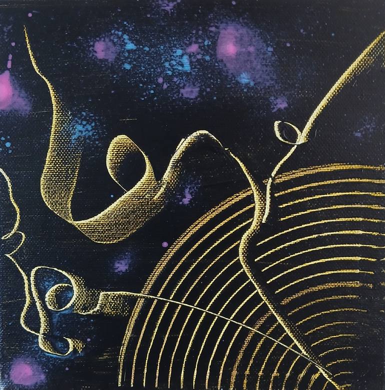 Original Abstract Painting by Corry Saeys | Abstract Art on Canvas | Golden Forms in the Night