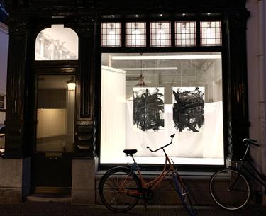 Window of my new Gallery/Studio in The Netherlands showing two artworks of the series Nocturnes thumb