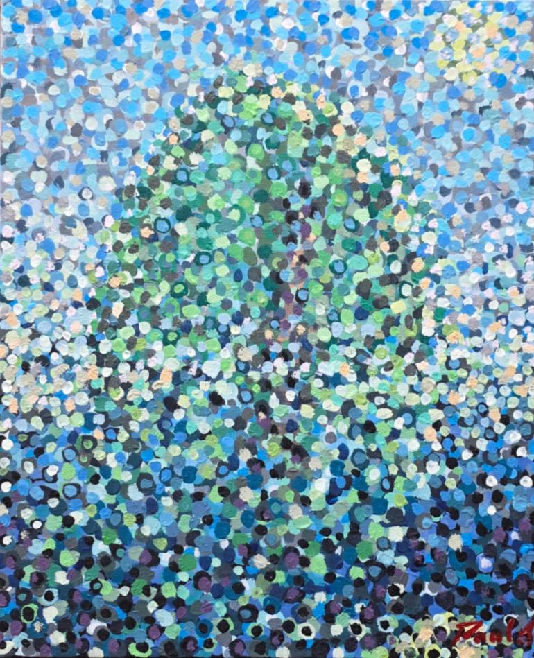 Original Abstract Painting by Paulius Stankevicius | Abstract Art on Canvas | Midnight Willow Tree By The Lake