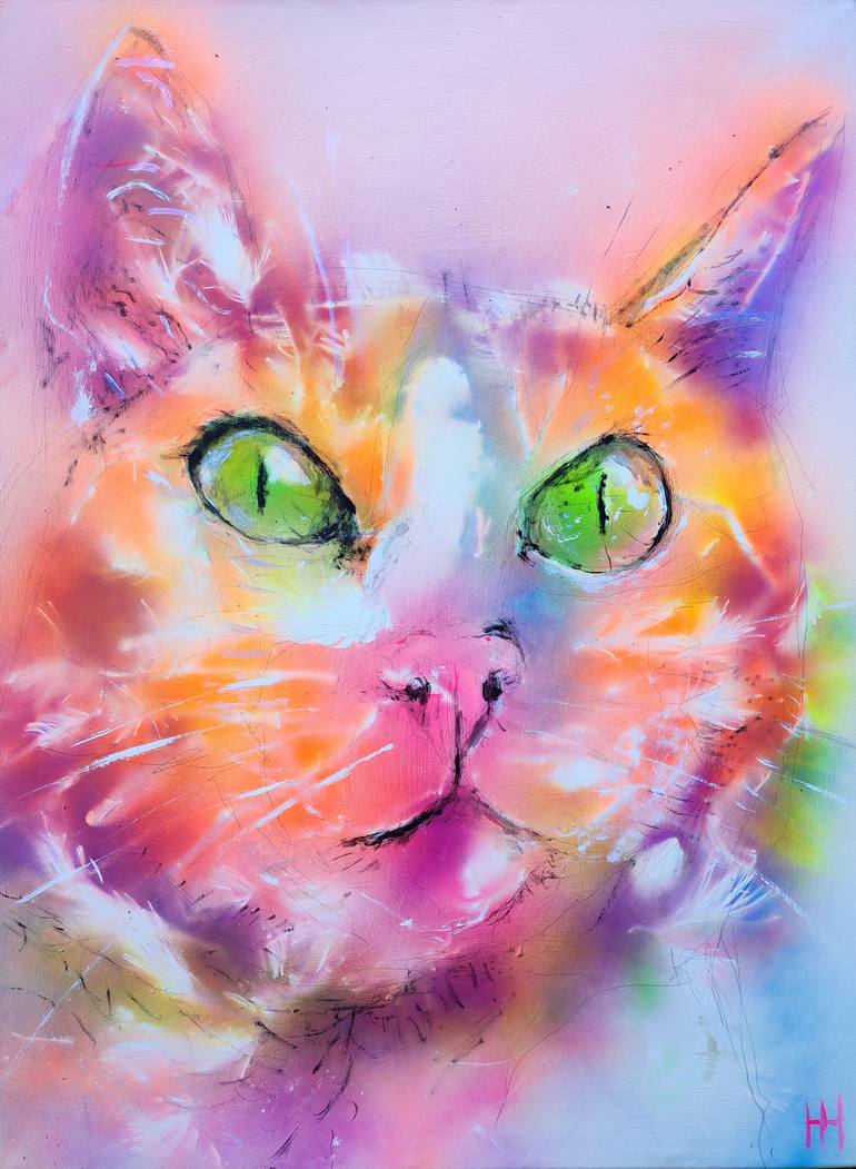 Original Expressionism Cats Painting by Hannah Hardy