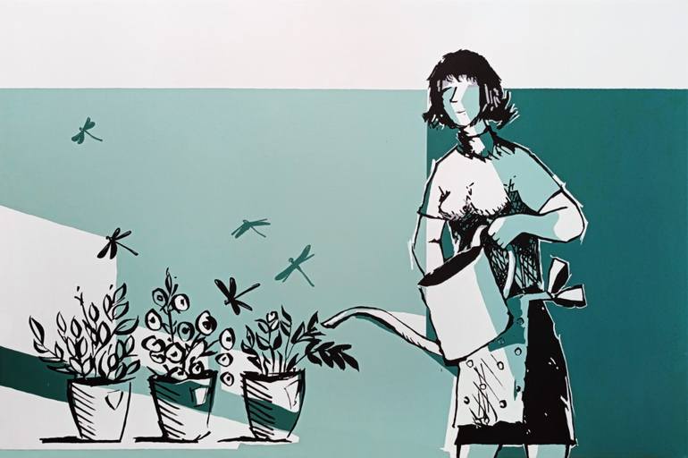 Original Abstract People Painting by Evgen Semenyuk