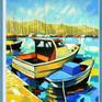 Seascape with boats - painting framed