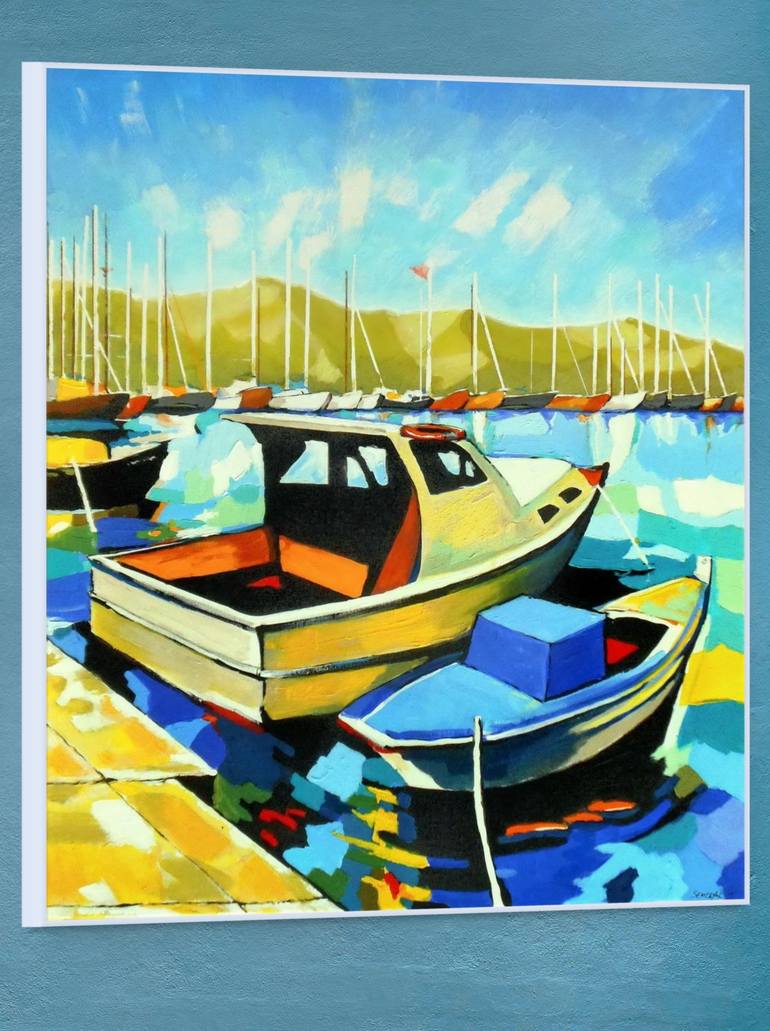Original Abstract Boat Painting by Evgen Semenyuk