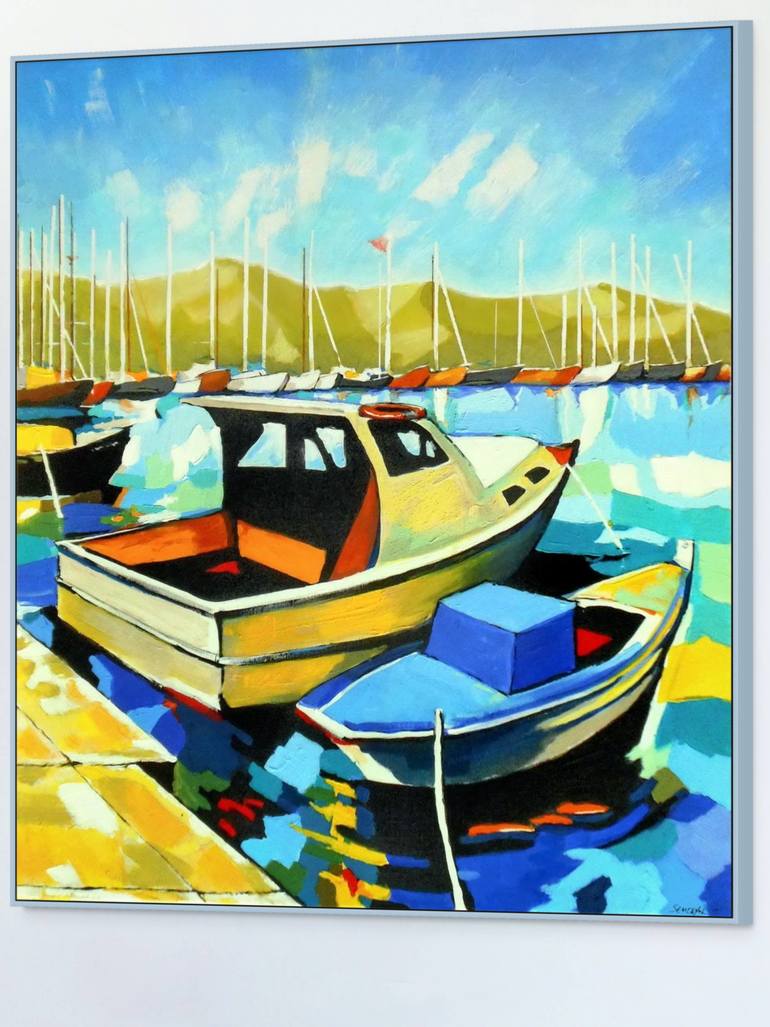 Original Abstract Boat Painting by Evgen Semenyuk