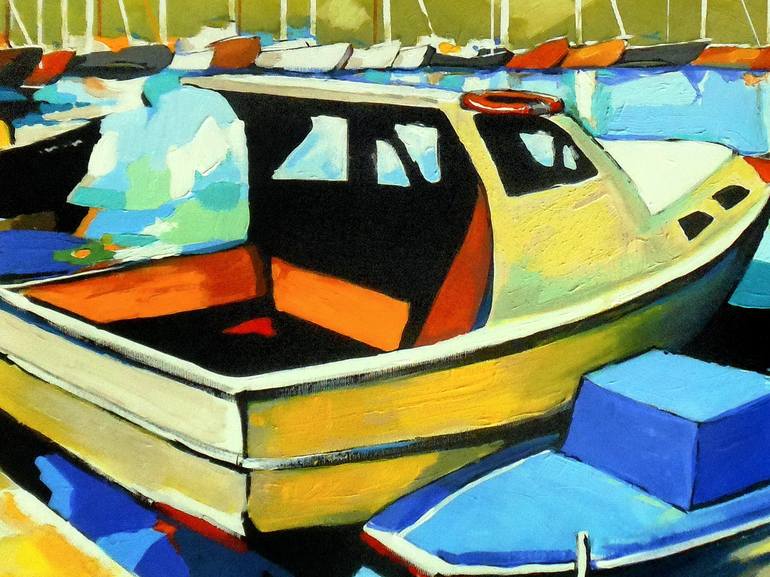 Original Abstract Boat Painting by Evgen Semenyuk