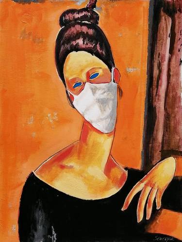 Modigliani style Girl in white mask thumb