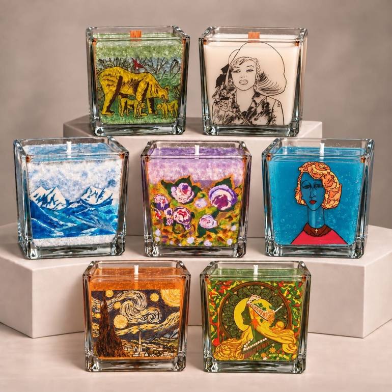 Original Famous Mixed Media by Anna Havlickova | Art Nouveau Art on Glass | Collection No.1 * Complete Set of 7 Unique Objects