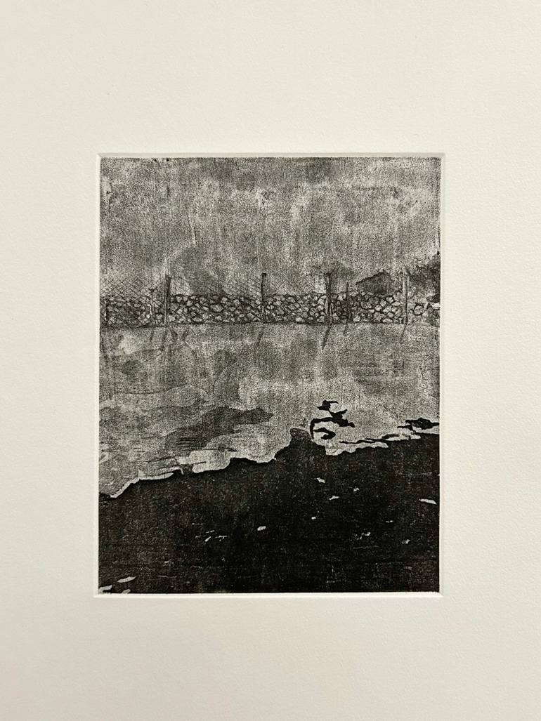 Original Landscape Printmaking by Rozalinda Gjetja | Black & White Art on Metal | on their way home, through the barking stillness