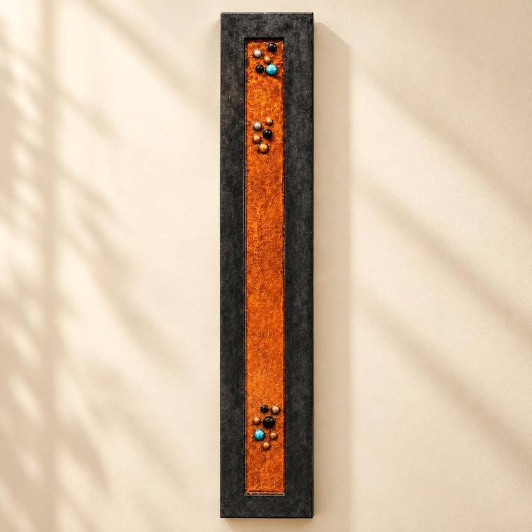 Original Abstract Mixed Media by Gary Fuller | Abstract Art on Wood | Copper, Black and Turquoise -- 36-Inch Resin-Filled Wood Art