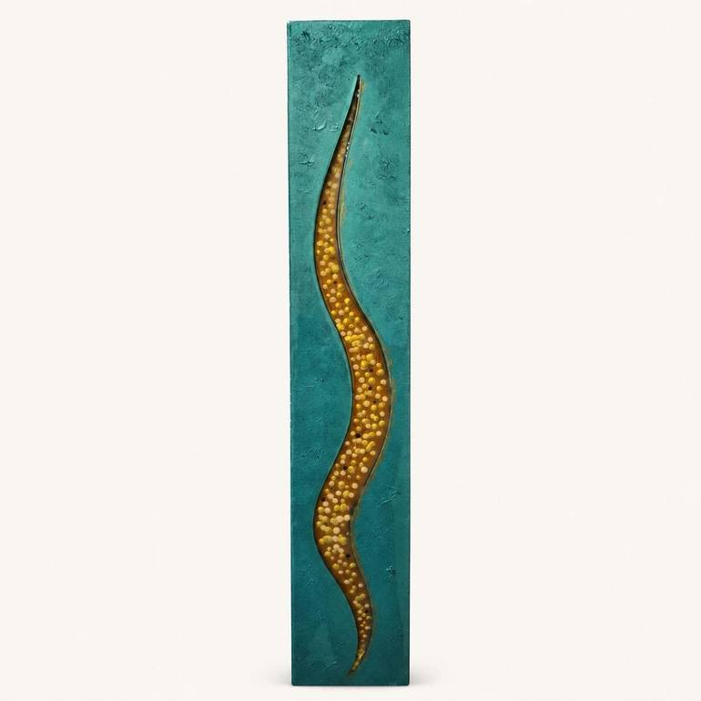 Original Abstract Mixed Media by Gary Fuller | Abstract Art on Wood | Golden Passage -- 36-Inch Resin-Filled Wood Art