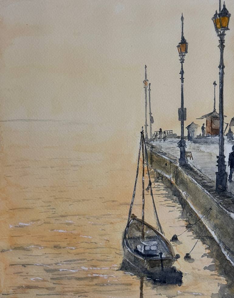 Original Seascape Painting by Atut Chowdhury | Impressionism Art on Paper | When the sun set