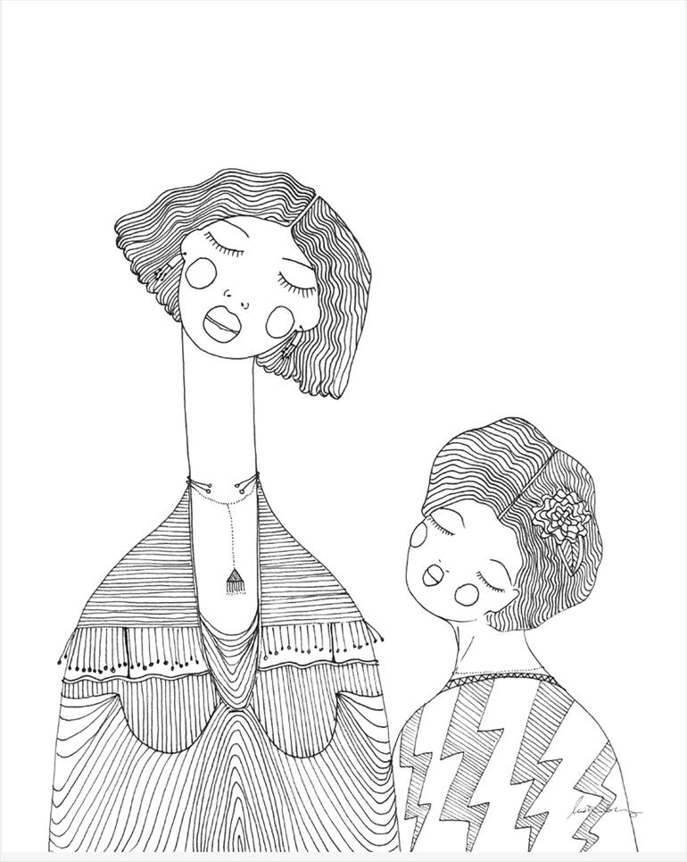Original Black & White People Drawing by Justina Blakeney