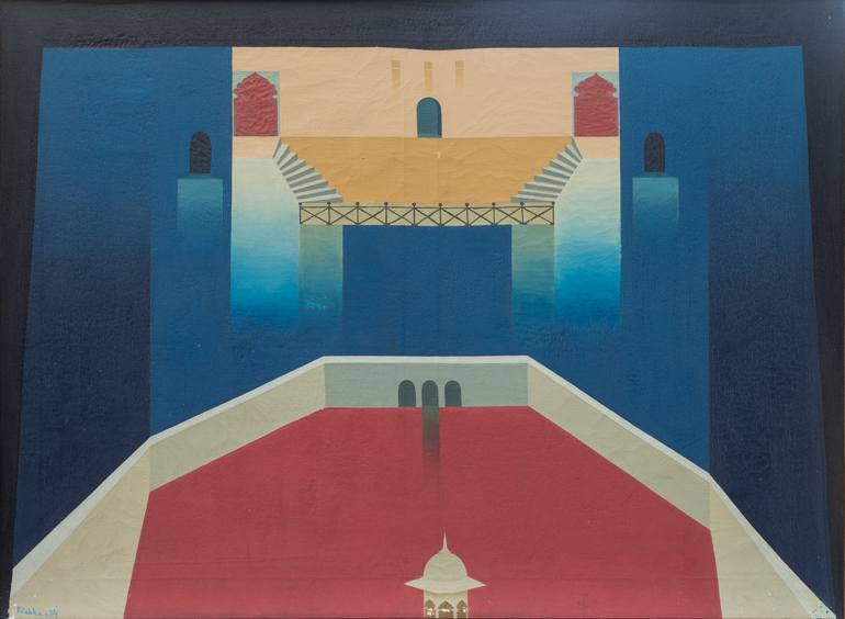 Original Architecture Painting by Prabha Shah | Classicism Art on Canvas | The Lake Remembers the Palace