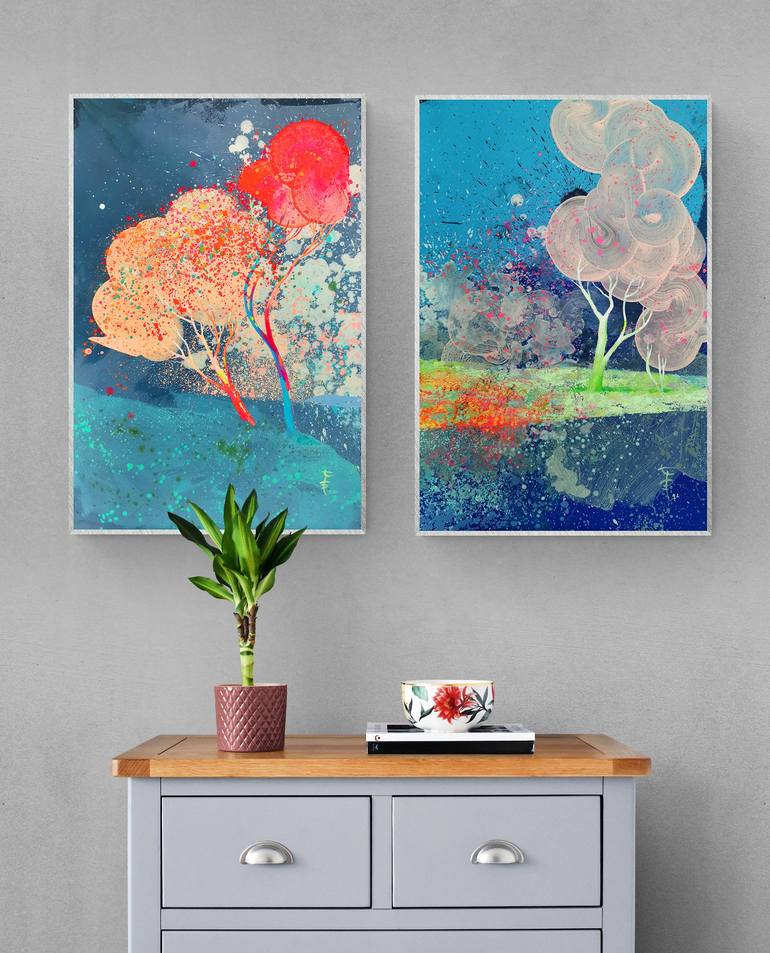 Original Abstract Tree Painting by Katarzyna Wolodkiewicz