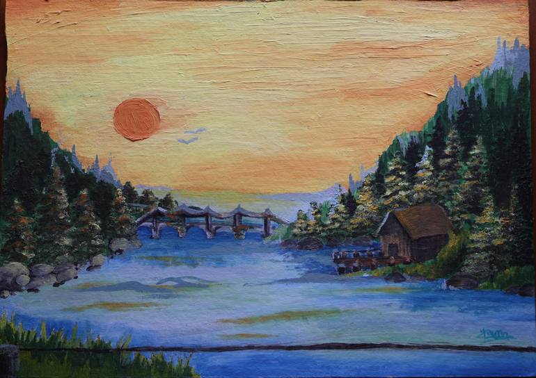 Original Beach Painting by Ioana Scutaru | Impressionism Art on Hardboard | Sunset by the Beach