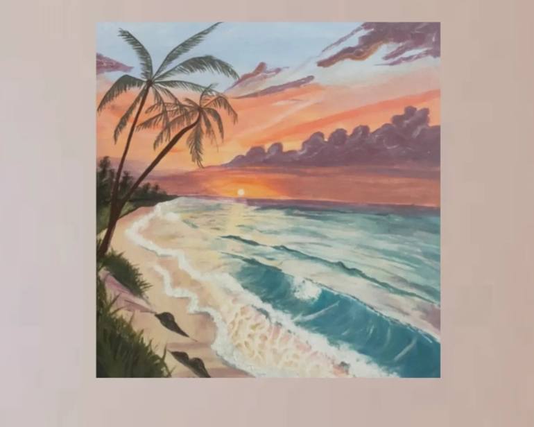 Original Beach Painting by Abdul Rehman | Vintage Art on Canvas | Sea scape , the beauty of sun set