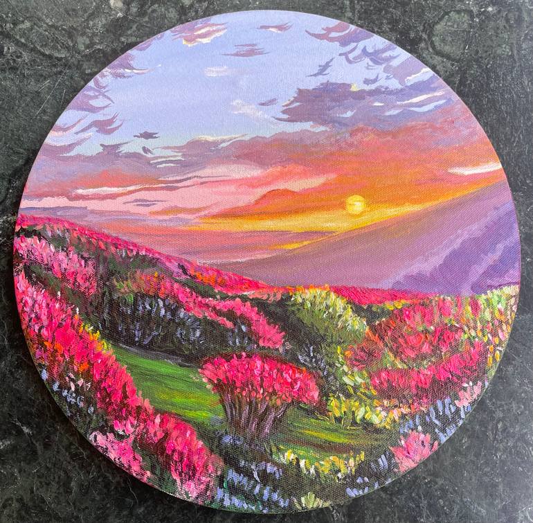 Original Landscape Painting by Shraddha Kamath | Realism Art on Canvas | Sunset over the mountains
