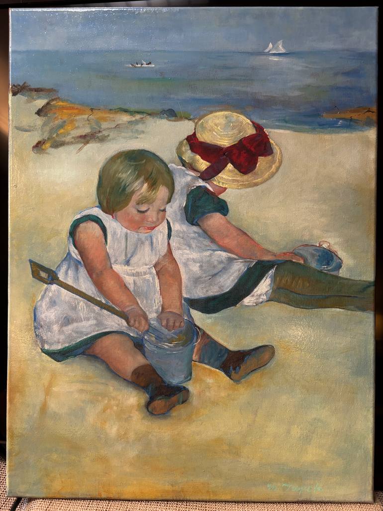 Original Children Painting by Michael Tupek | Impressionism Art on Canvas | Full Oil Replica of "Children Playing on the Beach"