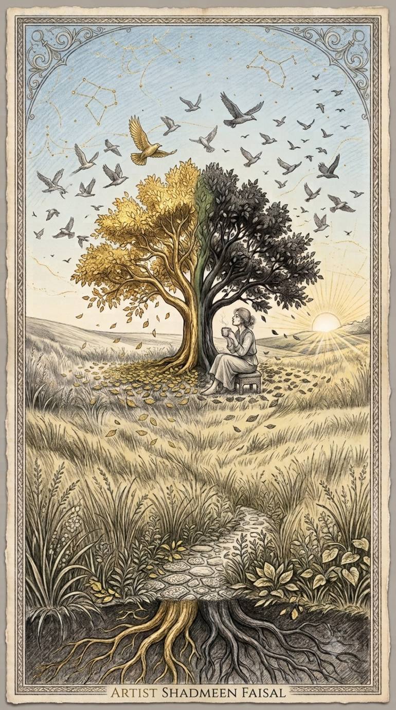 Original Landscape Drawing by Shadmeen Faisal | Surrealism Art on Paper | The Tree of Life
