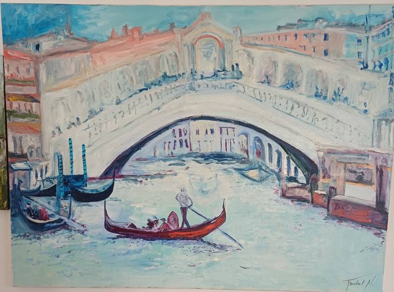 Original Architecture Painting by Nathalie Fachat | Expressionism Art on Canvas | Venise, entre ciel et eau : Venice, Between Sky and Water