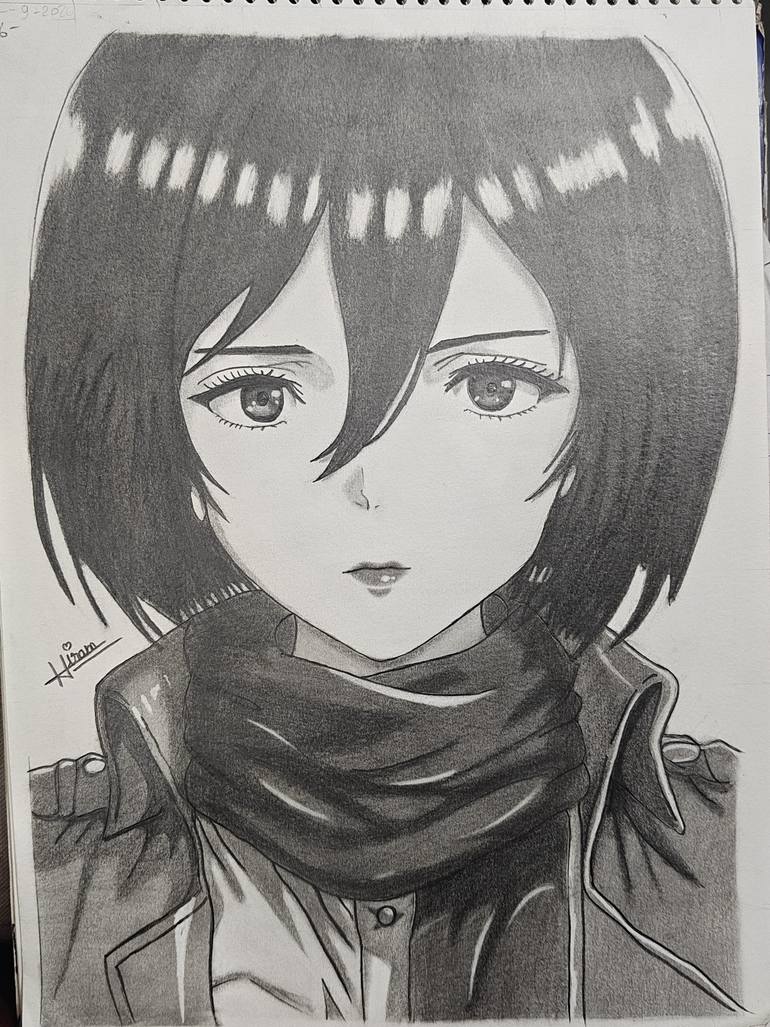 Original Cartoon Drawing by Hiram Ansari | Portraiture Art on Paper | Mikasa (Attack On Titan)