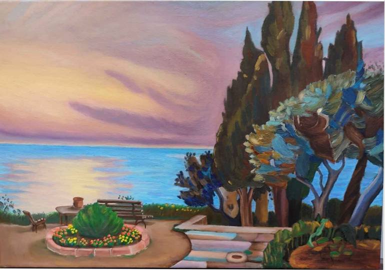 Original Landscape Painting by Samar El Menawi | Impressionism Art on Canvas | Sunset Over the Mediterranean Coast"