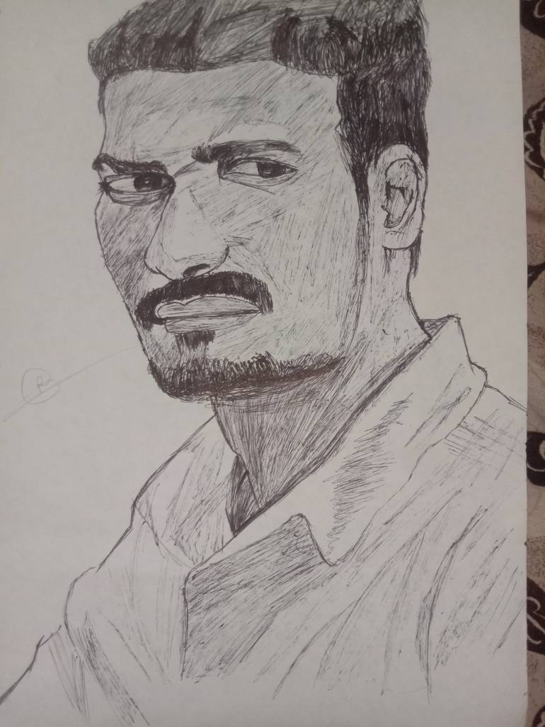 Original Men Drawing by Ranjeet Hivare | Portraiture Art on Paper | Portrait in Pencil -- Study of a Man