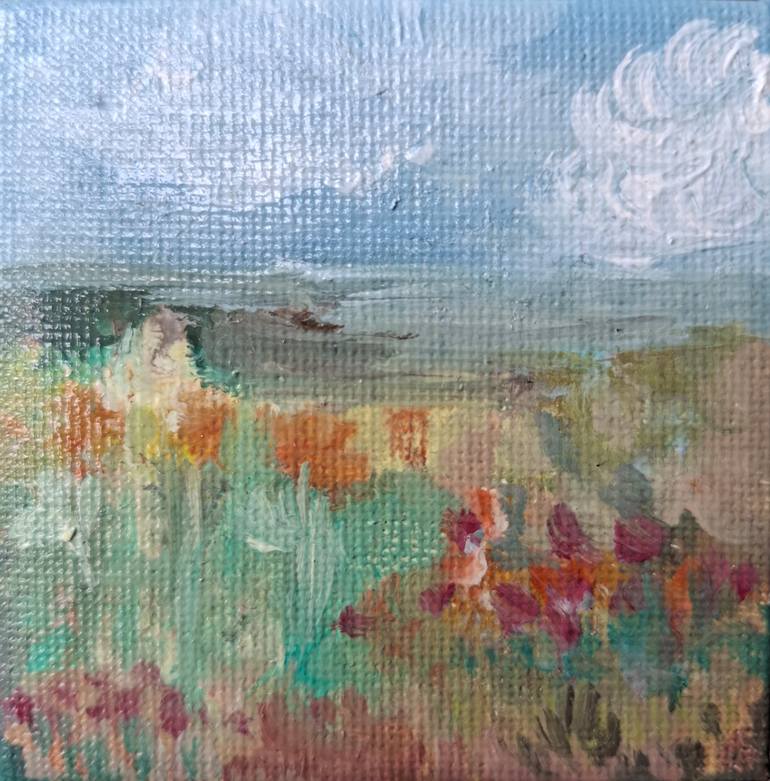 Original Abstract Painting by Anastasiia Verich | Abstract Art on Canvas | Miniature, nature, a field of flowers, a small oil painting.